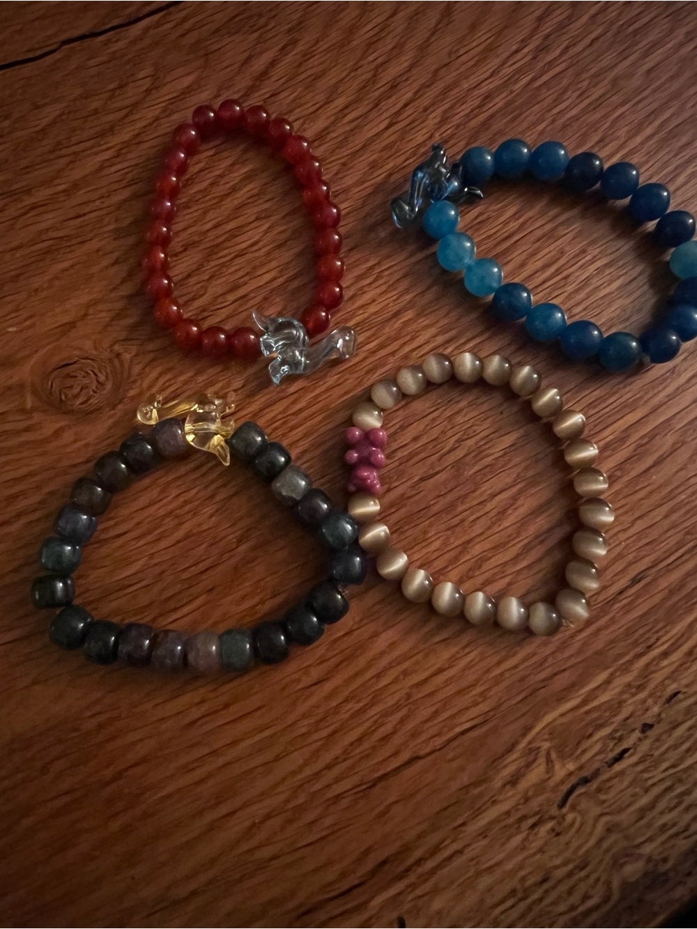Beaded Stretch Bracelet Set - Red, Blue, Black, Beige - Women Jewelry